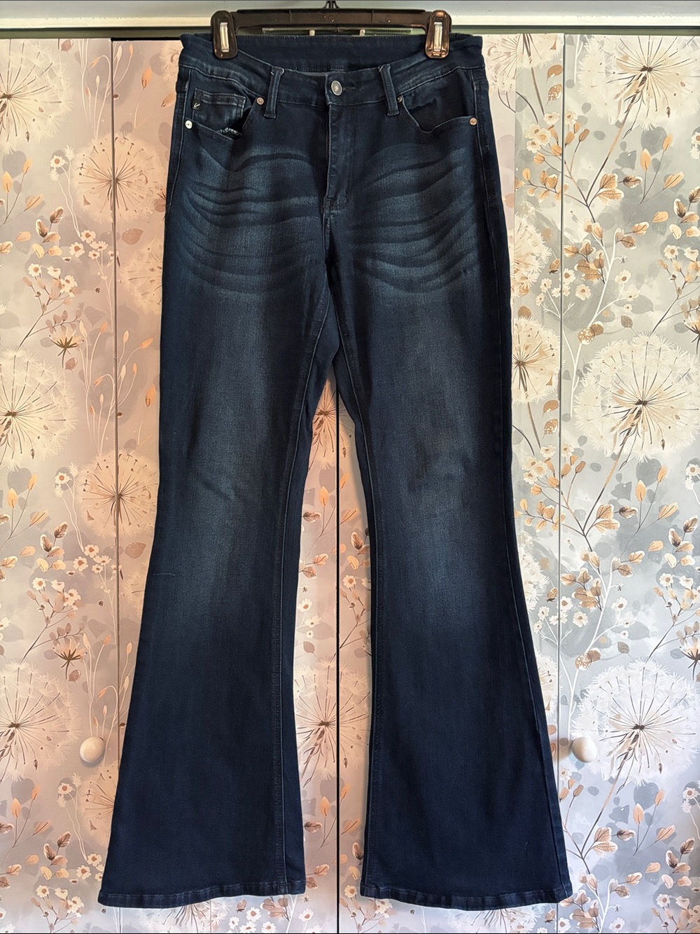 KanCan Dark Indigo Flare Jeans with Faded Whiskering